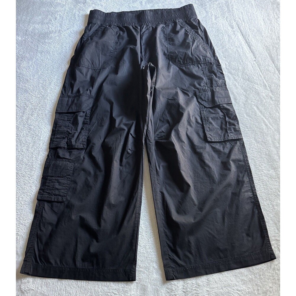Aerie  Womens Cargo Elastic Waist , Wide Leg Pants Sz Md Black
